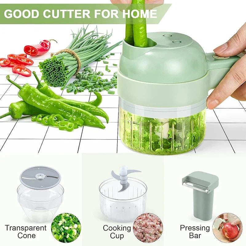 Cordless 4-in-1 Vegetable Cutter – Time-Saving Multi-Function Wireless Electric Garlic Masher Food Chopper Meat Grinder Machine