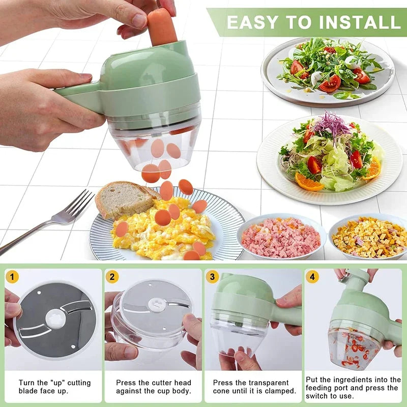 Cordless 4-in-1 Vegetable Cutter – Time-Saving Multi-Function Wireless Electric Garlic Masher Food Chopper Meat Grinder Machine