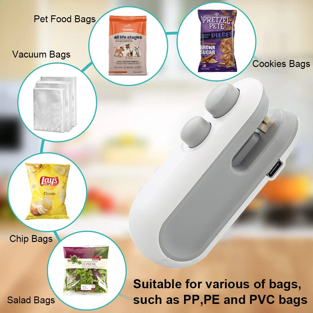 Portable Bag Sealer for Food Storage - Mini Handheld Heat Sealer with USB Rechargeable Battery